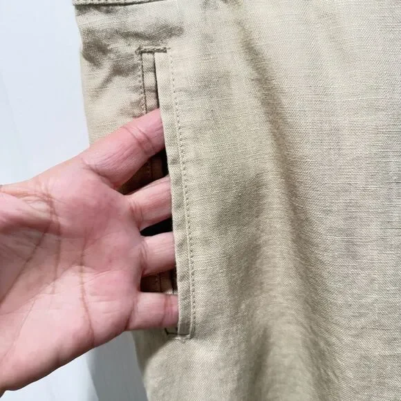 COTY DKNY 100% linen woman’s khaki wide leg tideZipper like new size 10